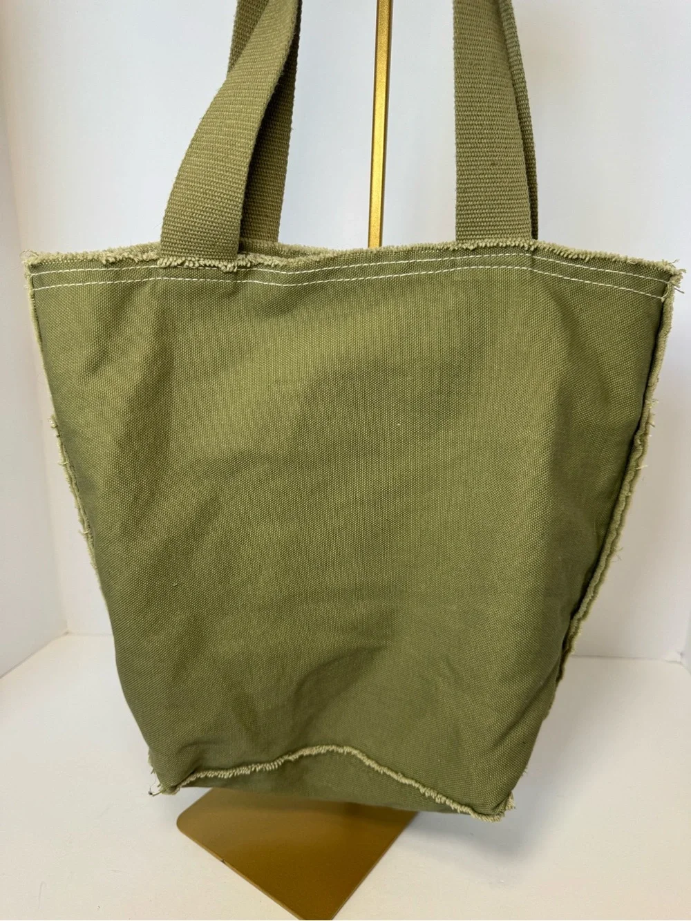 Life is Good Olive Canvas Frayed Heart Tote